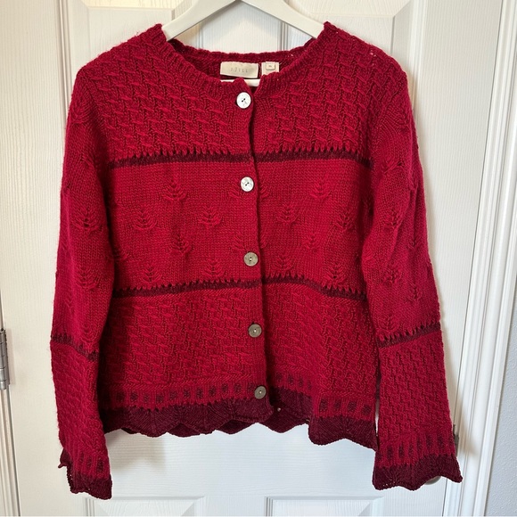 Bell sleeve wool sweater cardigan J.Jill burgundy - Picture 2 of 7